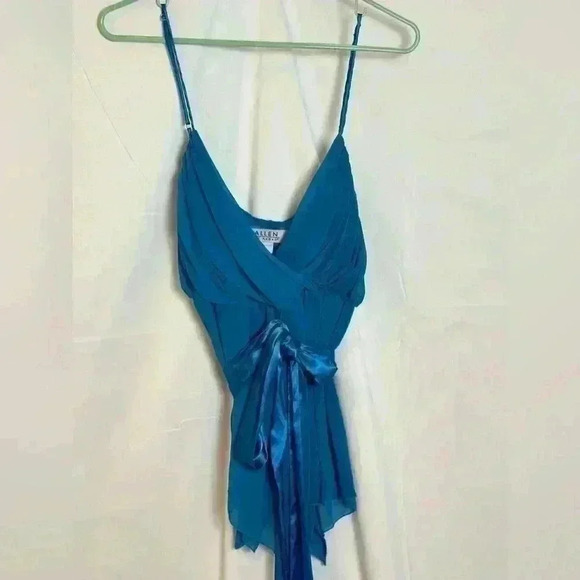 Allen by A.B.S.  Royal Blue Camisole Top with Silk Wrap Around Belt (Size L) - Picture 6 of 8